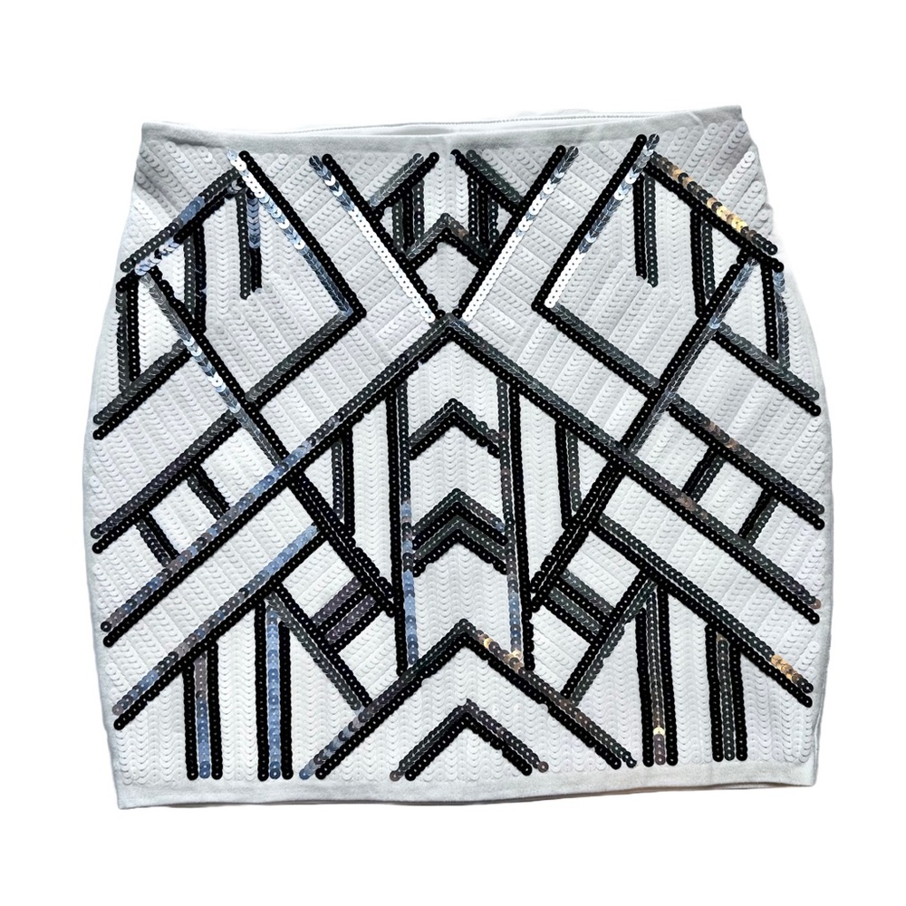 Express High Waisted Sequin Mini Skirt in Black/White